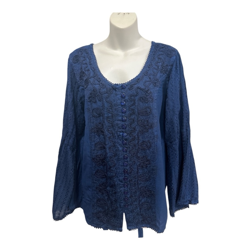 Advance Apparels Blue Long bell Sleeve Relaxed Blouse size XL